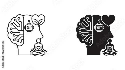 AI and human harmony concept with meditation and technology