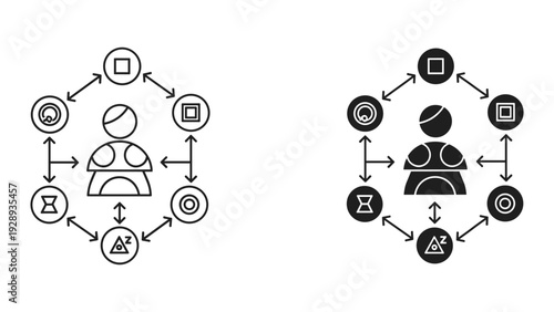 Modern business process management workflow diagrams with icons