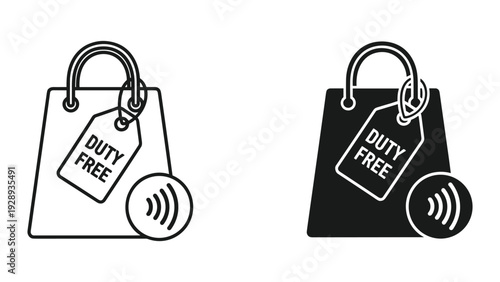Duty free shopping bag icons with wireless symbol
