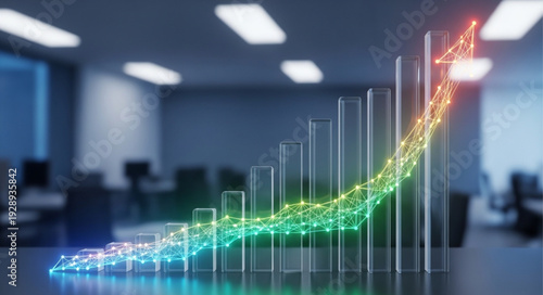 Financial growth chart with upward trend and arrow.