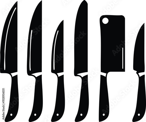 Professional chefs kitchen knives set bundle vector illustration isolated on a white background