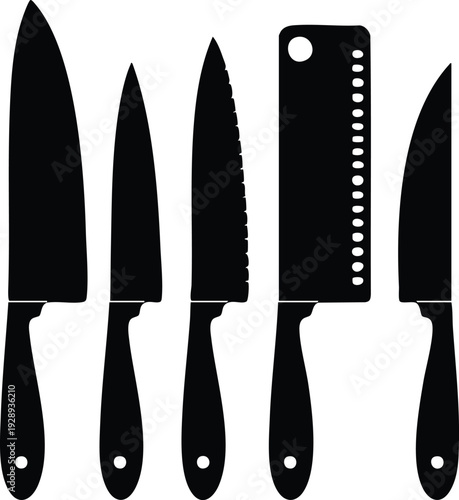 Professional chefs kitchen knives set bundle vector illustration isolated on a white background