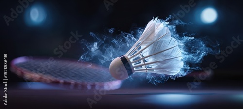 The Shuttlecock Soaring Above a Racket with Dramatic Smoke and Motion Blur