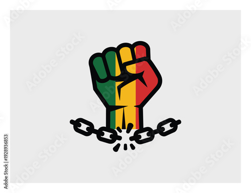 Rastafarian Fist Breaking Chains Vector Illustration