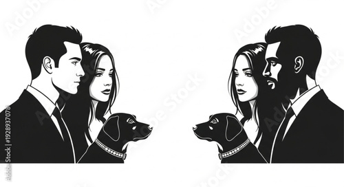 Couple Facing Man in Suit.