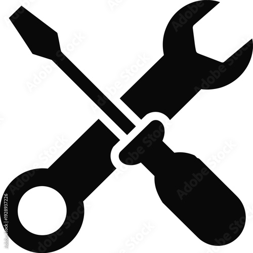Black silhouette of a crossed wrench and screwdriver representing tools and repair services