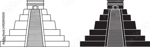 Mayan pyramids in black and white line ancient architecture line black and white stairs steps