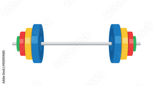 colorful barbell weightlifting equipment with multiple plates flat style illustration suitable for sport and fitness design