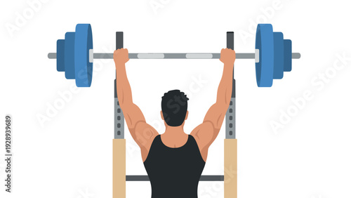 man lifting barbell weights from behind view flat vector illustration fitness workout