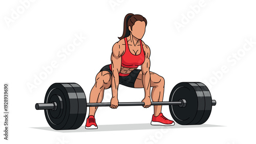 female athlete lifting heavy barbell in hand drawn fitness illustration