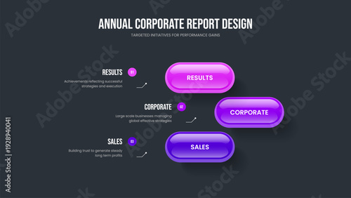 Modern Growth 3 Option Infographic Slideshow Layout. Business Insight Three Step Diagram Frame Design. Enterprise Proposal Slide Template Vector Illustration.
