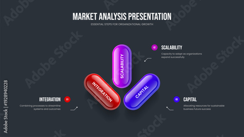 Enterprise Strategy Three Element Infographic Frame Template. Market Plan 3 Option Diagram Slide Design. Project Review Presentation Layout Vector Illustration.