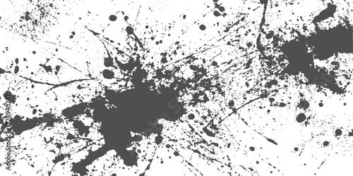 Abstract grunge vector illustration featuring black ink splashes and paint splatters on a dirty textured background with floral art elements and a decorative spray stain border