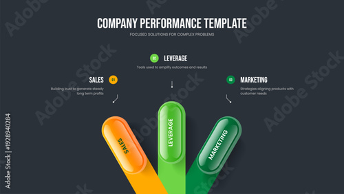 Advertising Portfolio 3 Step Infographic Presentation Template. Company Report Slide Layout Vector Illustration. Market Proposal Three Option Diagram Slideshow Design.