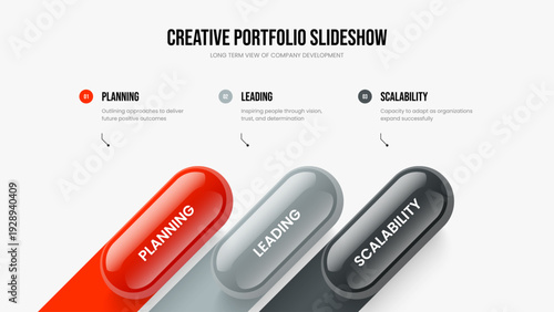 Project Innovation Three Element Infographic Frame Template. Creative Forecast 3 Step Diagram Slideshow Design. Visual Strategy Presentation Layout Vector Illustration.