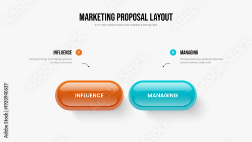 Enterprise Campaign Slideshow Design Vector Illustration. Investor Forecast Two Step Infographic Slide Layout. Company Visualization 2 Option Diagram Presentation Template.