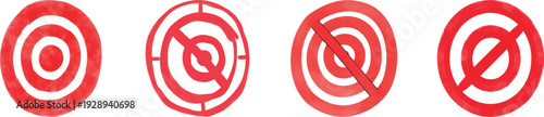 Watercolor No target sign, forbidden sign with target icon, no target needed, target not required, vector illustration set isolated on white background