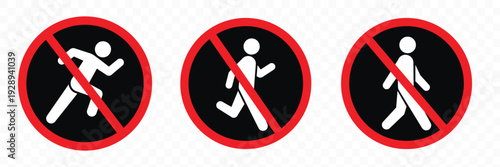 Sign is no pedestrian. Prohibition sign  no pedestrian crossing. Red crossed circle with a  of a man inside. It is not allowed to go over. Round red stop sign  do not cross road.