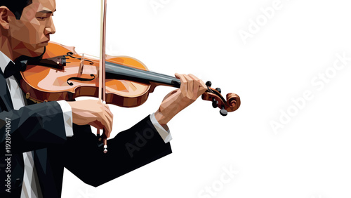 man playing violin close up digital illustration in geometric style with formal suit and bow tie