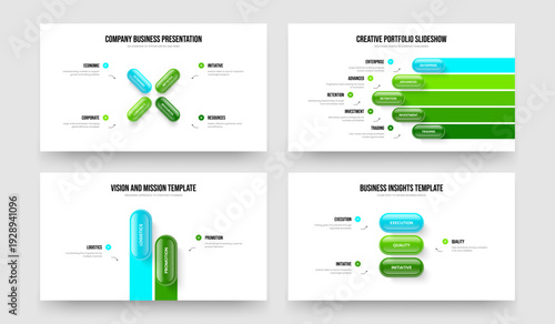 Professional Forecast Four Five Two Three Option Diagram Presentation Design Vector Illustration Collection. Modern Report 4 5 2 3 Element Infographic Frame Layout Set.