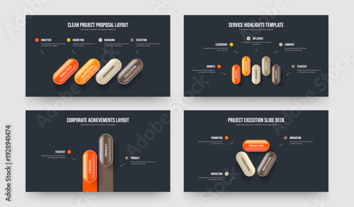 Digital Solution 4 5 2 3 Element Diagram Slideshow Design Set. Investor Development Four Five Two Three Option Infographic Frame Layout Vector Illustration Bundle.