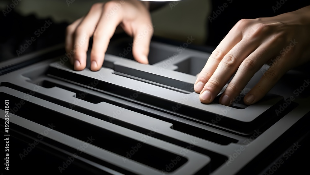 Fototapeta premium Hands Assembling Electronic Device Components.