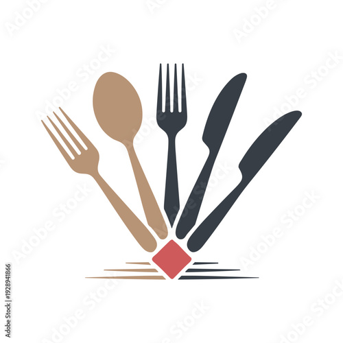Colorful utensil logo with spoon fork knife