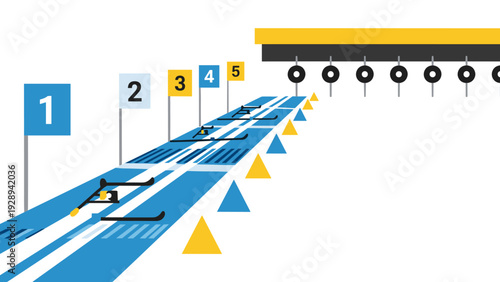 five lanes curling ice rink hand drawn flat illustration with target rings and numbered signs