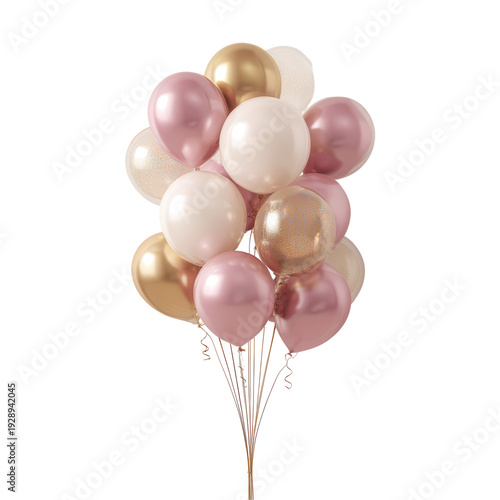 Pastel and Gold Balloons Bouquet on Transparent Background