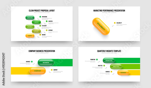Marketing Plan 5 1 2 3 Option Infographic Slide Design Collection. Enterprise Development Five One Two Three Step Diagram Slideshow Layout Vector Illustration Set.