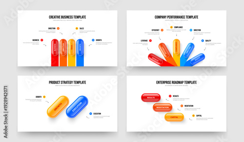 Consulting Proposal 4 5 2 3 Step Diagram Slide Template Bundle. Corporate Campaign Four Five Two Three Option Infographic Slideshow Layout Vector Illustration Set.