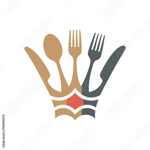 Colorful utensil logo with spoon fork and knife
