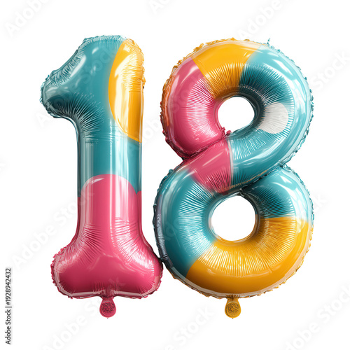 Colorful 18th Birthday Balloons on Transparent Background