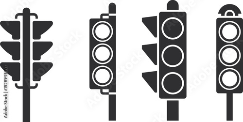 Collection of traffic light in silhouette showing different perspectives and for road signal control