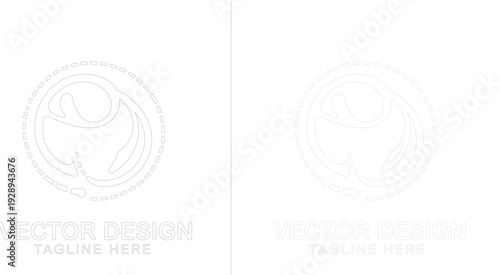 Minimalist of a circular emblem with abstract swirling shapes and text placeholders