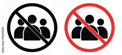 No Gathering Prohibition Signs – Black and Red Social Distancing Icons