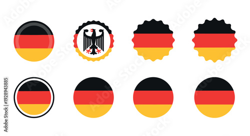 set of round german flag icons with flat and badge styles for national symbol and country representation