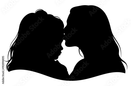 Mother kissing daughter silhouette profile vector illustration