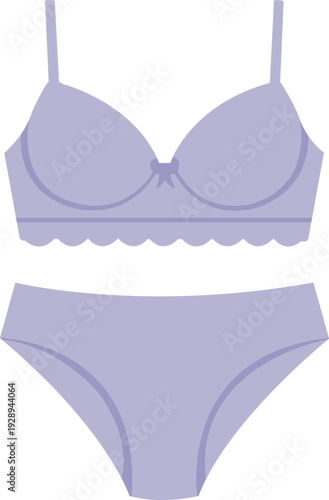 Minimalist flat vector illustration of a matching lavender bra and panties set. Clean undergarment icon for fashion retail, lingerie branding, and apparel design.