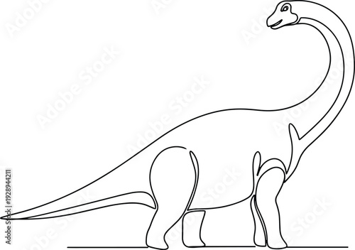 Long neck dinosaur outline illustration simple black and white line art prehistoric animal side view isolated vector drawing for coloring page design