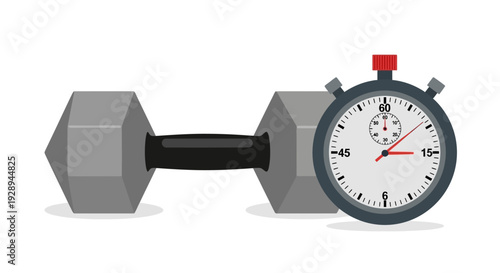 Dumbbell and Stopwatch Illustration for Fitness Training