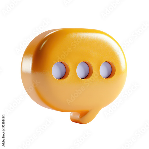 Yellow speech bubble icon with dots on transparent background