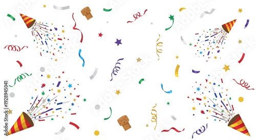 Festive Party Poppers Exploding with Colorful Confetti and Streamers