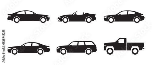 Assortment of automotive silhouettes including sedans, coupes, convertibles, SUVs, and pickup trucks