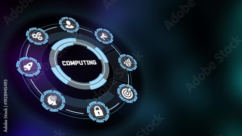 High-tech computing environment interface with central text 