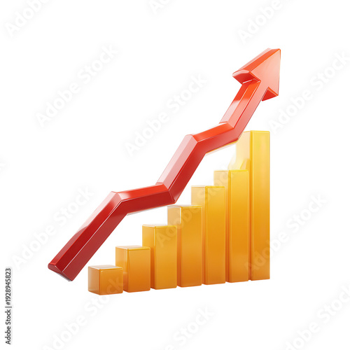 3D Bar Graph Arrow Growth on Transparent Background