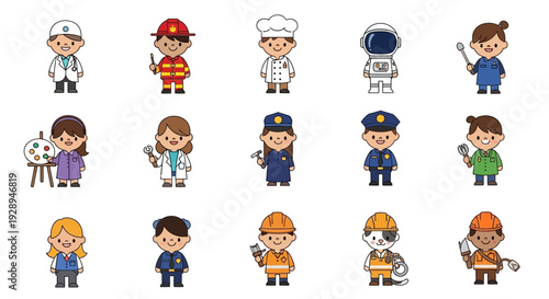 Diverse illustrated professions cartoon people representing various occupations