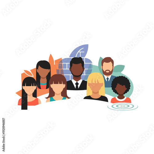 Diverse group of people connecting in a flat illustration style