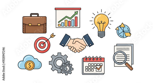 Business and finance icons conceptual illustration of commerce and progress