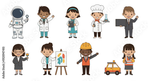 Diverse cartoon people representing various professions and careers isolated